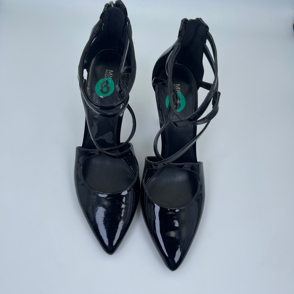 Michael Kors Patent Leather Stiletto Heels Women's Size 8M Black Strappy Zip Up